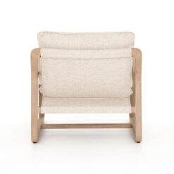 teak wood lounge chair with white cushion