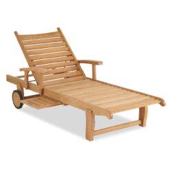 teak wood outdoor sun lounger with handrest