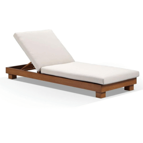 solid teak sun lounger natural color with white cushion stuttgart