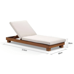 solid teak sun lounger natural color with white cushion stuttgart