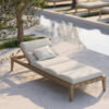 wooden teak sun lounger with white cushion wooden teak sun lounger with white cushion