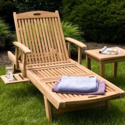 solid teak wooden sun lounger with handrest malta