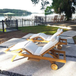 teak wood foldable sun lounger with cushion