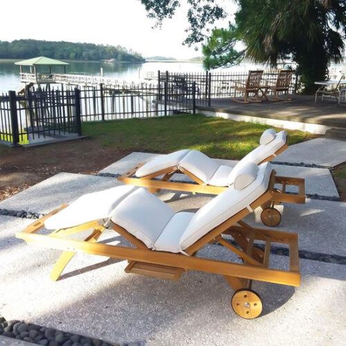 teak wood foldable sun lounger with cushion