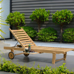 solid teak wood sun lounger with small wheels maldives