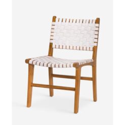 wooden teak dining chair with white woven leather