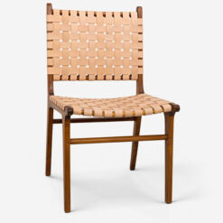 teak wood dining chair with woven leather brown color