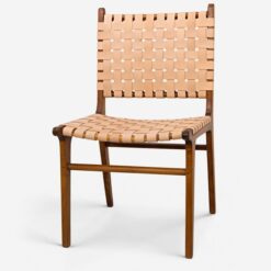 teak wood dining chair with woven leather brown color