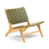 wooden teak arm chair with green woven leather