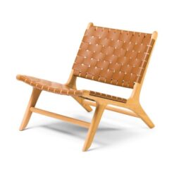 solid teak wood arm chair with woven leather brown color