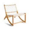 wooden teak arm chair with white leather woven