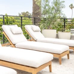 teak wooden sunbed clear water beach