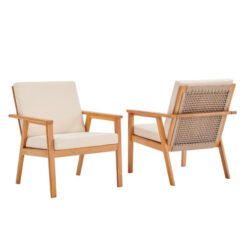Solid Teak Wood Arm Chair with Rattan Backrest