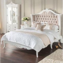 Solid Wooden Beds White Color with Tufted Headboard