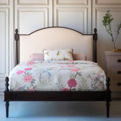 Solid Wooden Beds Black Color Frame Upholstered Headboard