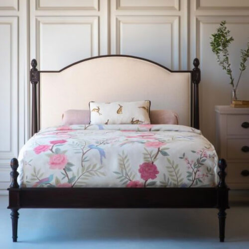 Solid Wooden Beds Black Color Frame Upholstered Headboard
