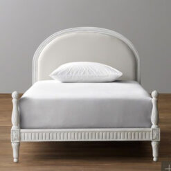 Teak Wood Beds White Color with Semi-half Headboard