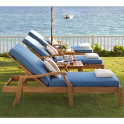 Outdoor Teak Sun Lounger with Blue Cushion Mexico