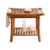 Wooden Shower Bench with Towel Hanger and Shelves