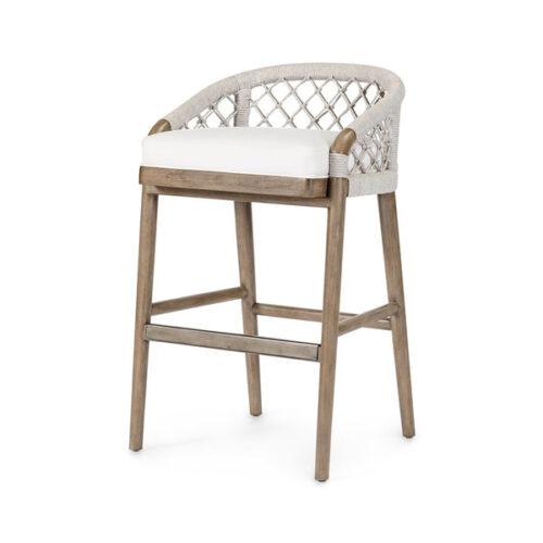 Wooden Bar Stools with Cushion and Rope Backrest