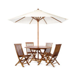 Solid Teak Wood Outdoor Dining Table Set with Umbrella