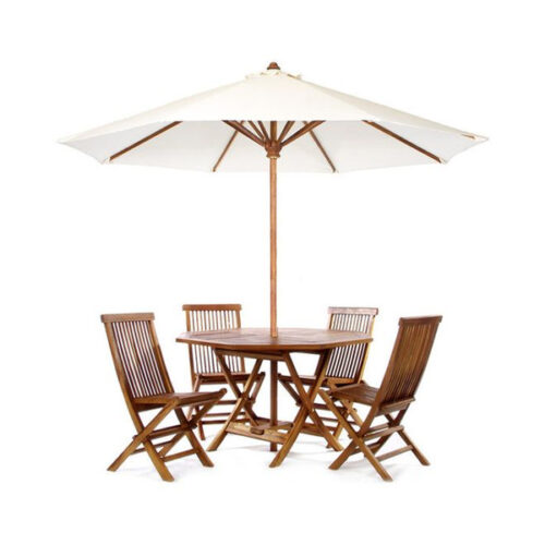 Solid Teak Wood Outdoor Dining Table Set with Umbrella