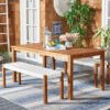 Made by Teak Wood Dining Table set with White Woven Seater