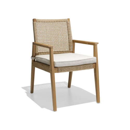 Wooden Teak Armchair with Loom backrest and Seater Cushion