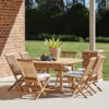 Solid Teak Wood Oval Garden Dining Table Set with Folding Chair
