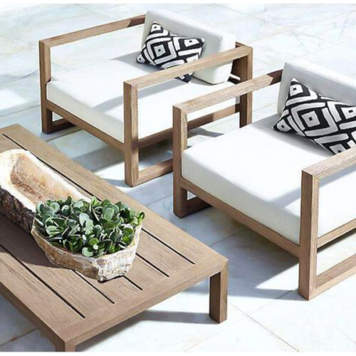Made by Teak Wood Modern Minimalist Arm chair set with Coffee Table