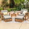 Wooden Teak Patio Lounge Chair Grey Cushion