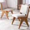 Wooden Dining Chair Natural Color with White Cushion