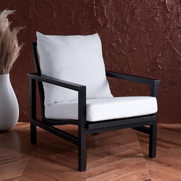 Black Color Frame Accent Chair Made By Teak Wood - Aqma Furniture