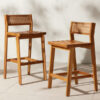 Wooden Teak Garden Barstool with Rattan Backrests