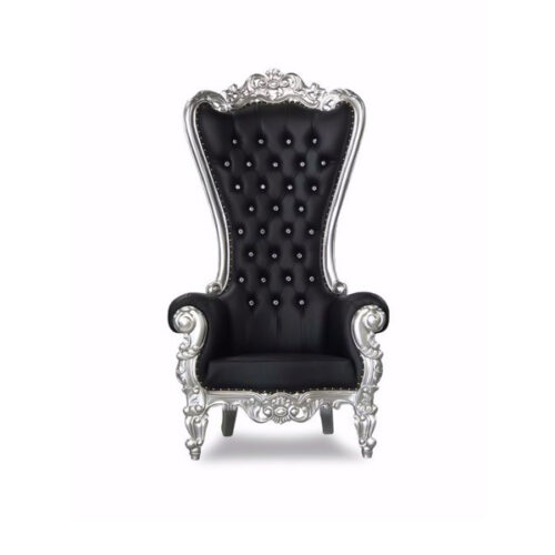 Wooden Throne Chair Silver Black Color Cushion