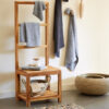 Wooden Teak Towel Rack with Shelves Natural Color