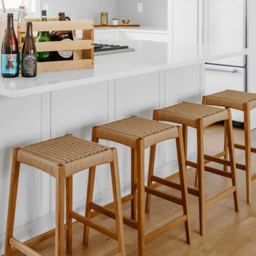 Solid Teak Wood Barstool with Woven Rope Seater