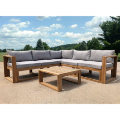 L Shape Wooden Sofa Outdoor with Brown Cushion