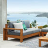 Wooden 2 Seater Sofa Teak Outdoor with Brown Cushion Wooden 2 Seater Sofa Teak Outdoor with Brown Cushion