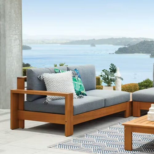Wooden 2 Seater Sofa Teak Outdoor with Brown Cushion