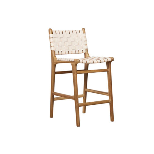 Solid Wooden Outdoor Barstool with White Webbing