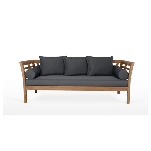 Wooden Sofa Outdoor 3 Seater Black Cushion