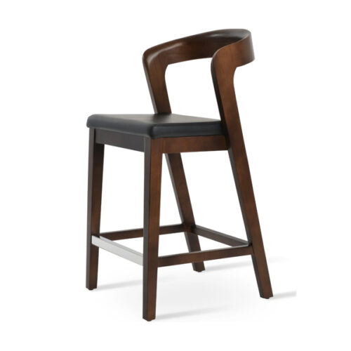 Made by Teak Wood Dark Brown Barstool with Black Cushion