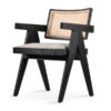Black Color Dining Chair Rattan Backrest and White Cushion Black Color Dining Chair Rattan Backrest and White Cushion