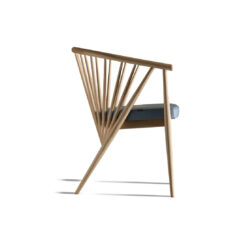 Natural Color Accent Chair with Dark Blue Cushion