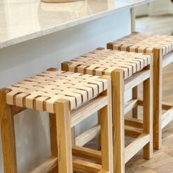 Teak Wood Barstool Woven Seater without Backrest