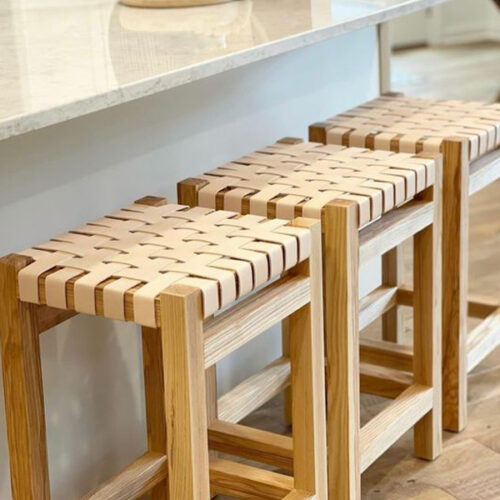 Teak Wood Barstool Woven Seater without Backrest