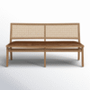 Wooden Bench Natural Color Rattan Backrest Wooden Bench Natural Color Rattan Backrest