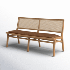 Wooden Bench Natural Color Rattan Backrest