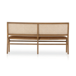 Wooden Bench Natural Color Rattan Backrest